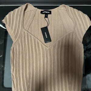 EXPRESS ribbed short sleeve top  Brand new.  Size S.  Gold glitter color